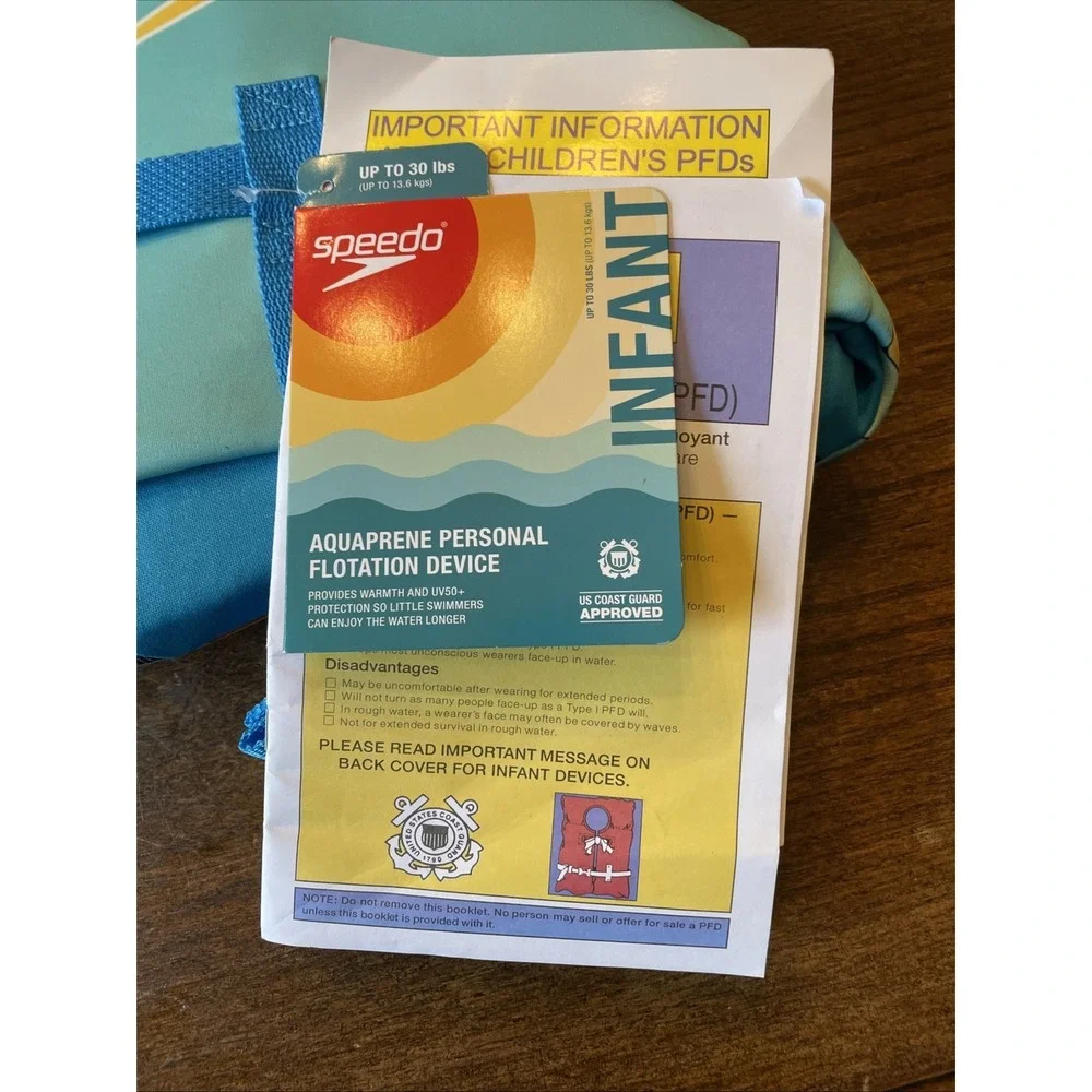 Speedo Infant Personal Flotation Device USCG Approved Life Jacket Up to 30 Lbs